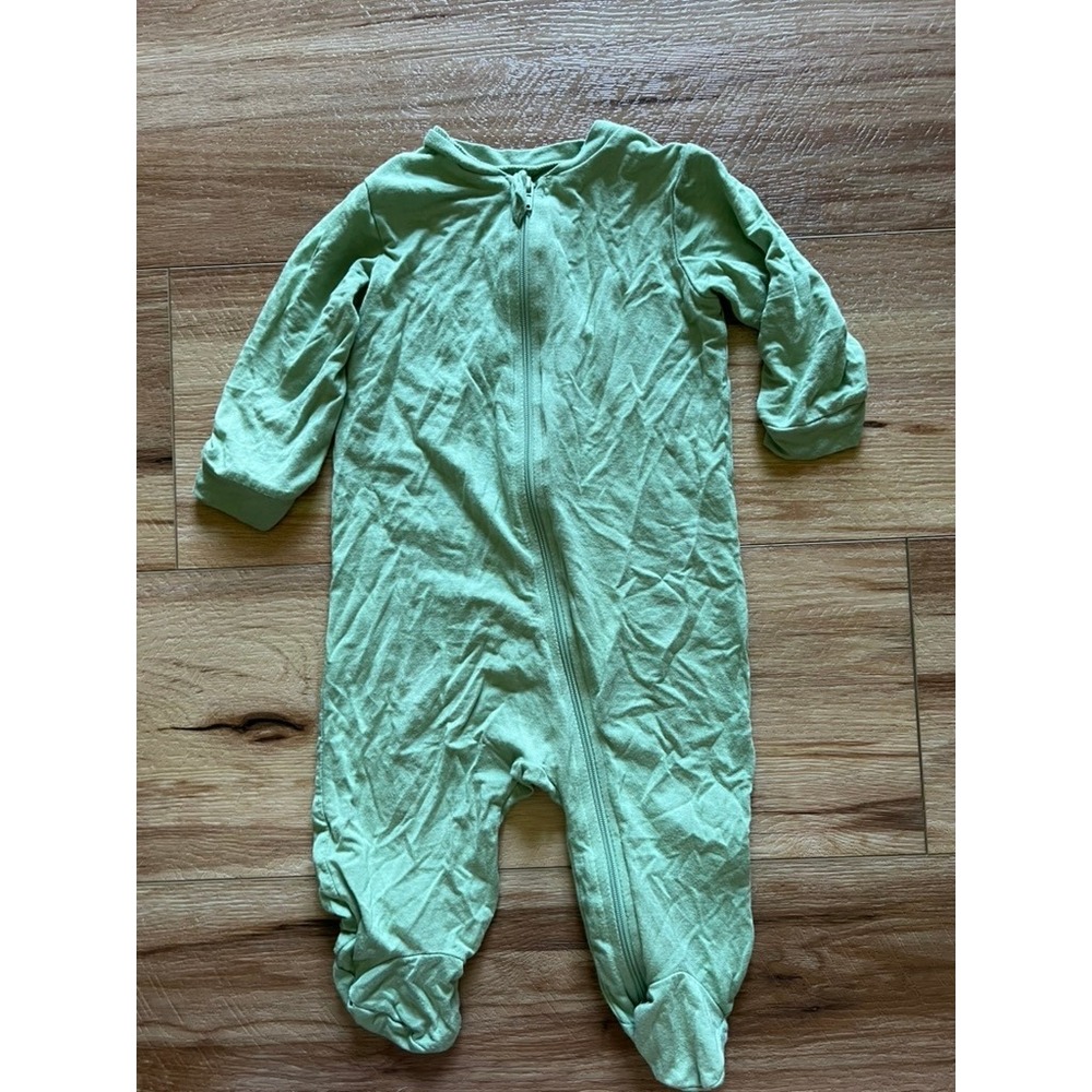 Milkberry Footed Sleeper Baby 3-6M Green Bamboo Viscose Zip Up Pajamas